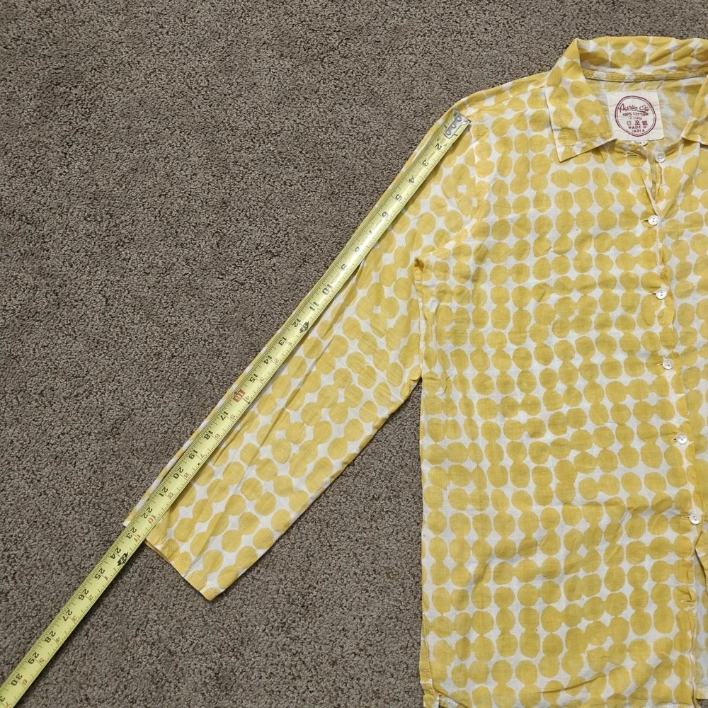 Auntie Oti Yellow White Polka Dot 100% Cotton Khadi Button Up Shirt Womens Large - Picture 8 of 12